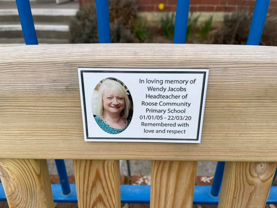 TRIBUTE: Bench plaque at Roose Primary School in memory of Wendy Jacobs