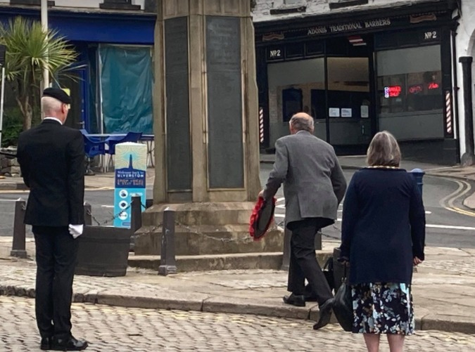 WREATH: Branch President Tom Pickthall laying the wreath in Ulverston 