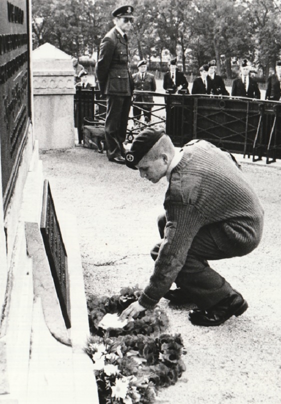 RAF: Cadet Gavin Jackson lays a wreath of behalf of the Air Training Corps at the Battle of Britain remembrance service in Barrow Park in 1993